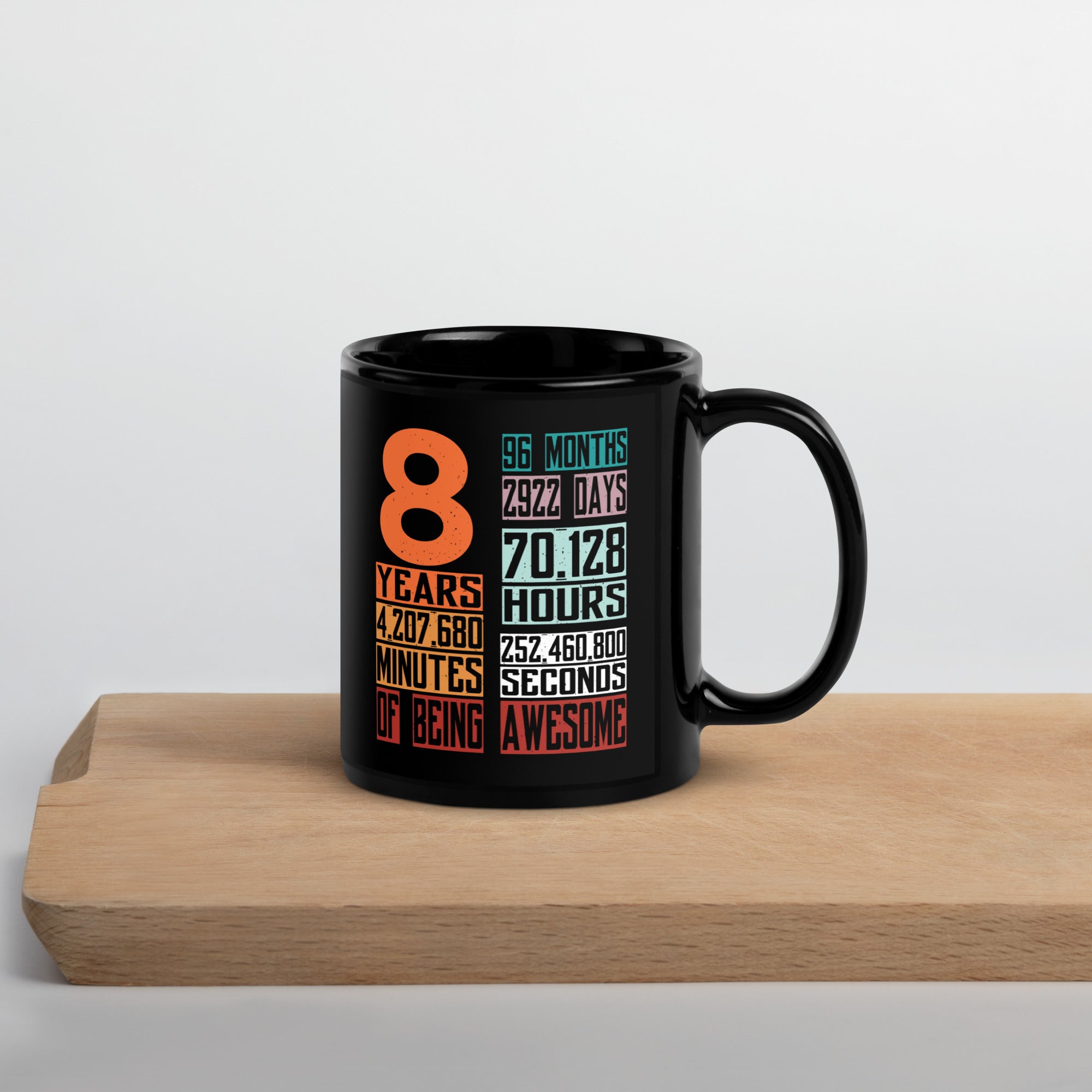 8-years-96-months-of-being-awesome-8th-birthday-countdown-black-glossy-mug