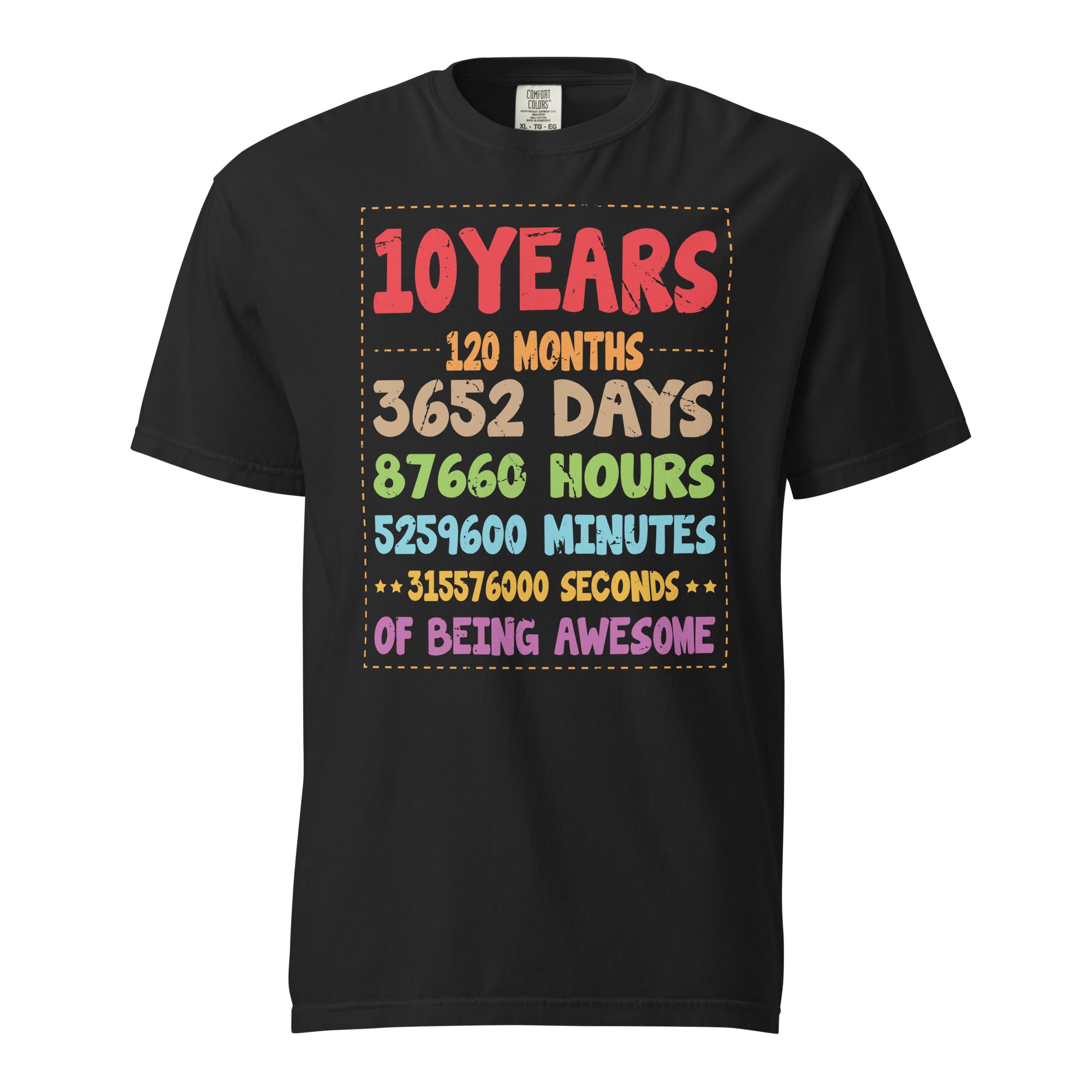 10-years-120-months-3652-days-10th-birthday-boys-girls-kids-unisex-garment-dyed-heavyweight-t-shirt