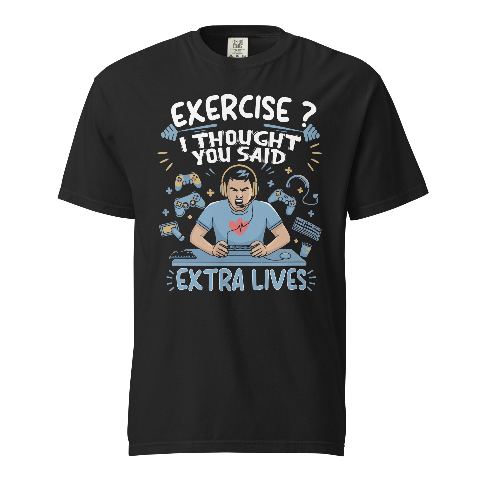 gamer-exercise-thought-extra-lives-funny-gaming-men-boys-kid-unisex-garment-dyed-heavyweight-t-shirt