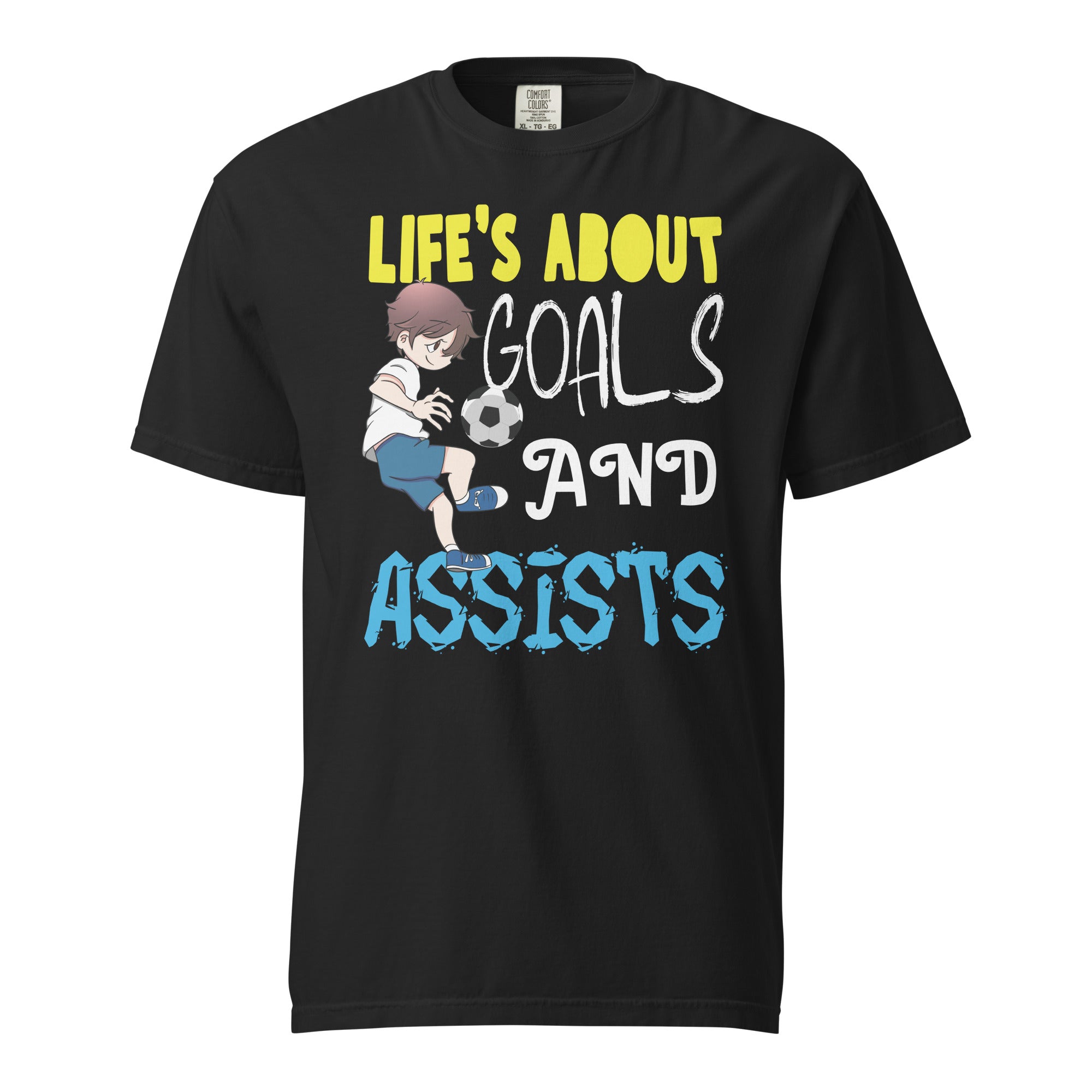 lifes-about-goals-soccer-player-boys-kids-youth-unisex-garment-dyed-heavyweight-t-shirt