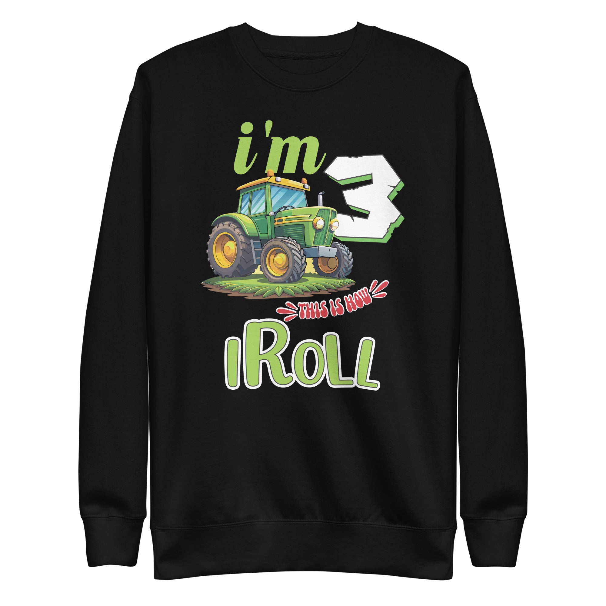 kids-green-farm-tractor-3rd-birthday-party-3-year-old-unisex-premium-sweatshirt