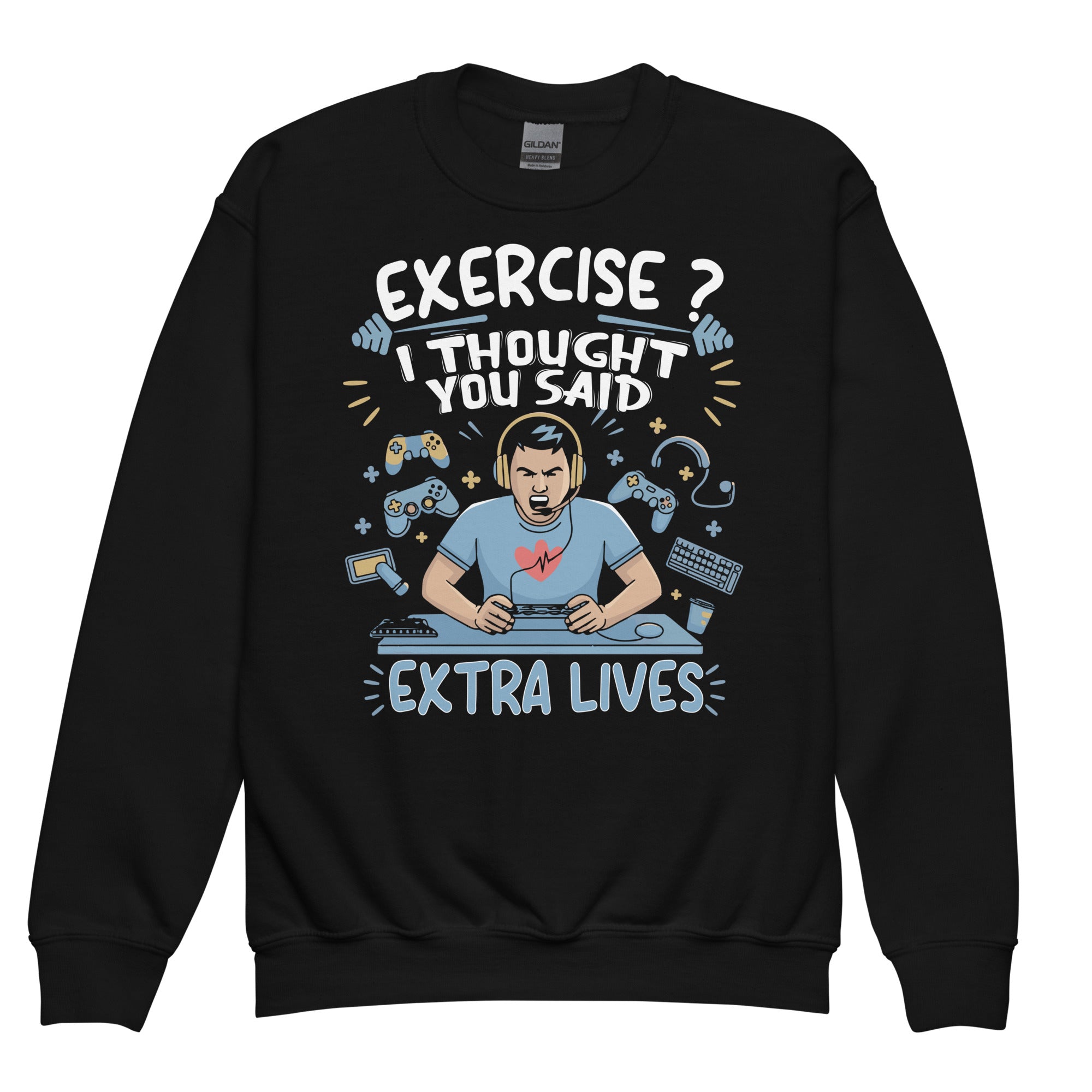 gamer-exercise-thought-extra-lives-funny-gaming-men-boys-kid-crewneck-sweatshirt