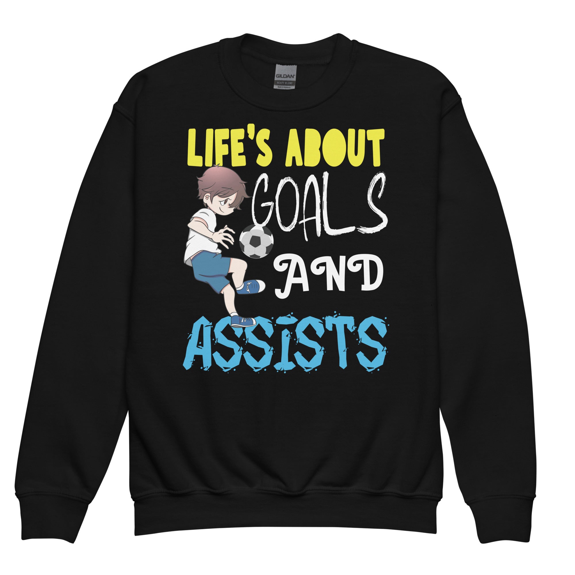 lifes-about-goals-soccer-player-boys-kids-youth-crewneck-sweatshirt