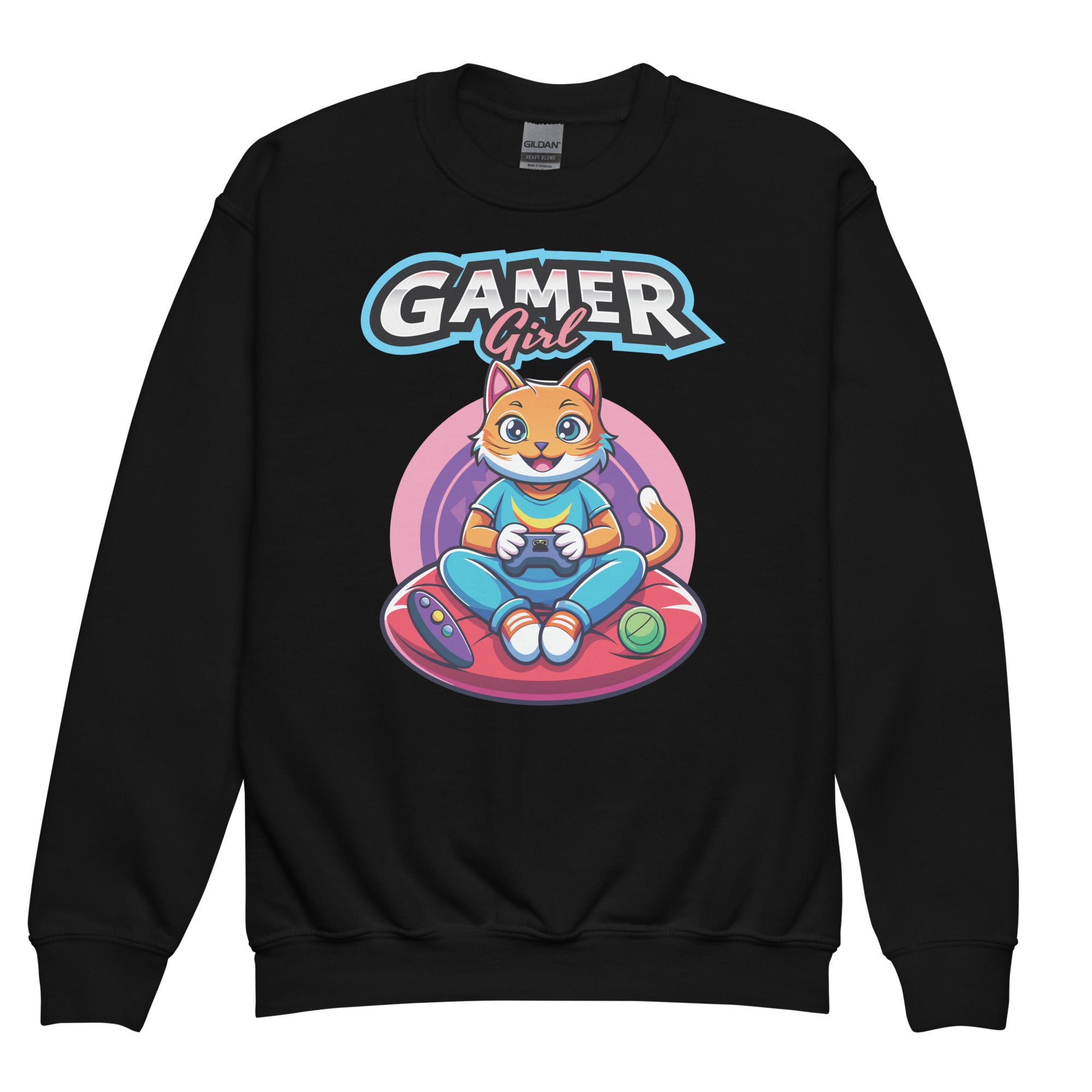 gamer-girl-cat-gaming-cute-video-game-women-girls-crewneck-sweatshirt